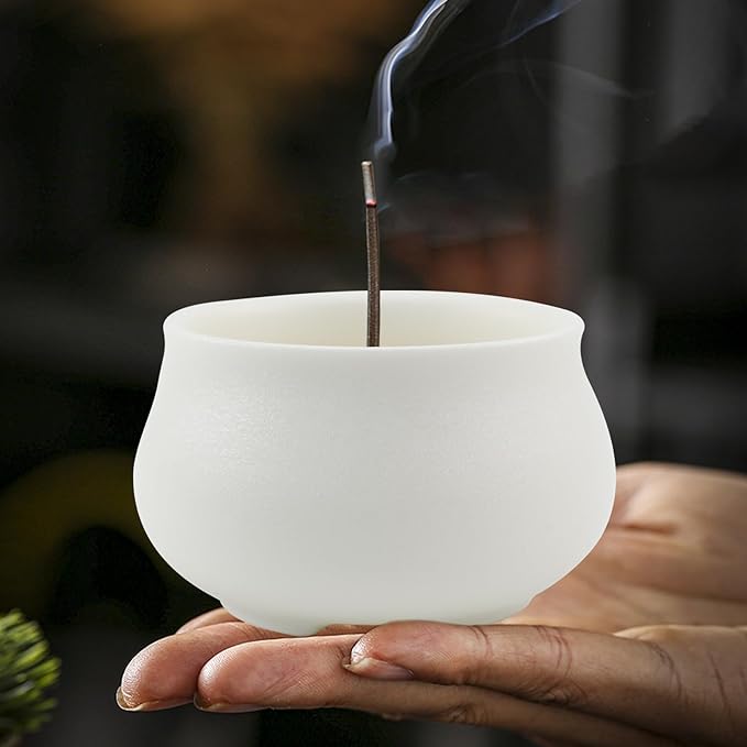 MrMrKura Ceramic Incense Holder for Sticks, Incense Burner Holder Ash Catcher with Non-Slip Pads, Incense Stick Holder for Unique Home Decor/Meditation/Yoga/Gift (White)