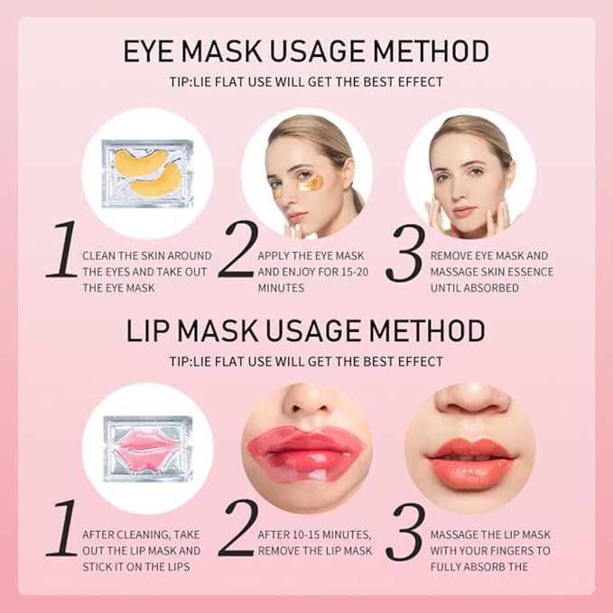 15 Pairs Eye Mask and 15 Pcs Lip Mask, Under Eye Patches and Lip Pads, Anti Aging Eye and Lip Mask, Collagen Crystal Mask Set.