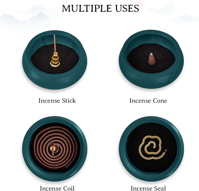 Coil Incense Burner， Ceramic Cone Incense Burner Holder Suitable for Incense/Cone/Coil/Stick, Sage, Mosquito Incense, and Charcoal. Incense Holder+Fireproof Cotton Inside.