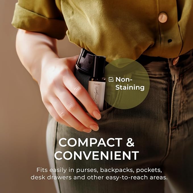 Gya Labs Eucalyptus Essential Oil Roll On - 0.34 Fl Oz - Travel Size Roller for Camping, Skin, Aromatherapy Relief, Convenience