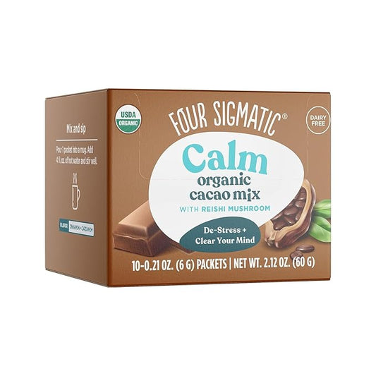 Four Sigmatic Calm Mushroom Cacao Mix | Organic Instant Cacao with Organic Reishi Mushroom Powder | Supports Calm & Relaxation | Drink it or Bake with it | Vegan, Gluten-Free, Dairy-Free | 10 Count
