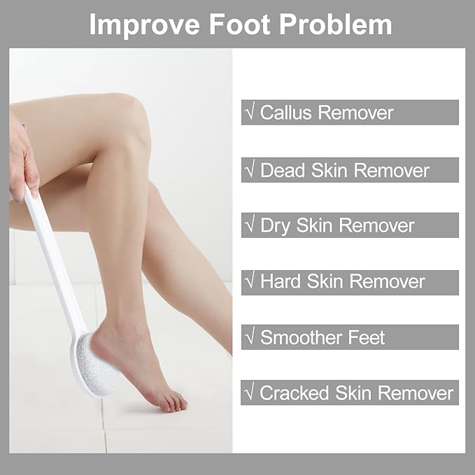 Foot File Callus Remover,Beomeen Pumice Stone for Feet with Long Handle 14", Hard Skin Callus Remover, Scrubber and Exfoliator for Dead Dry Skin, Softer & Smoother Feet, Pedicure Tool (Straight)