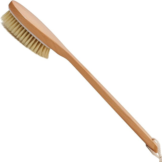 OWIIZI Bath Brushes with Soft and Natural Bristles Antiskid Wooden Long Handle Shower Body Scrubber for Wet or Dry Exfoliating,Back Scrub Deep Cleanse