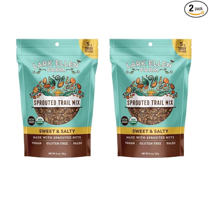 Lark Ellen Farm Sweet and Salty Nut and Seed Trail Mix, Gluten Free Trail Mix Bags, Grain Free Healthy Snacks, Certified Organic, Non-GMO, Paleo, Vegan (8 oz, 2 Pack)