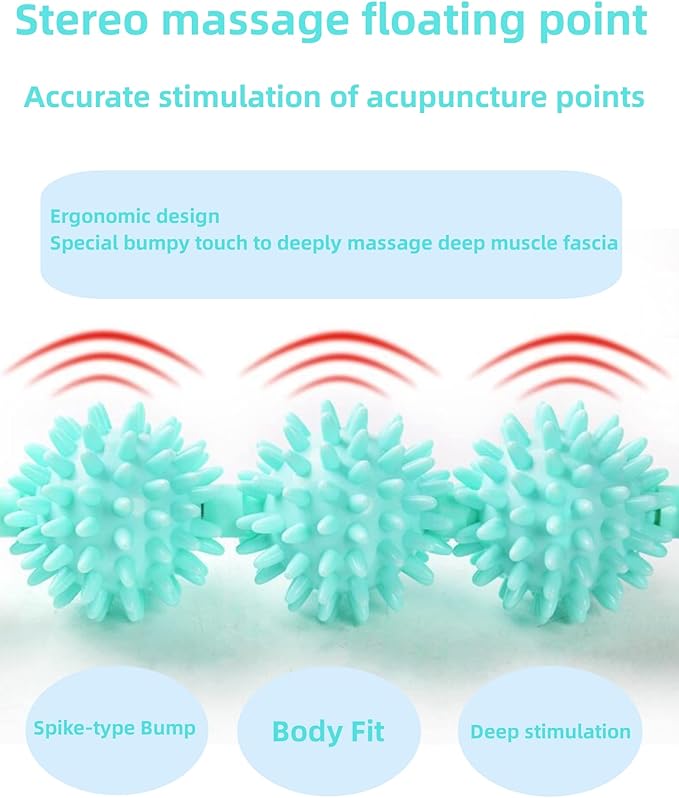 Fascia Muscle Roller Stick Hedgehog Massage Roller Yoga Stick Hand-held Body Massage Tool for Cellulite and Muscle Soreness,Physical Therapy &Recovery,Reduce Leg Cramps (Mint Green)