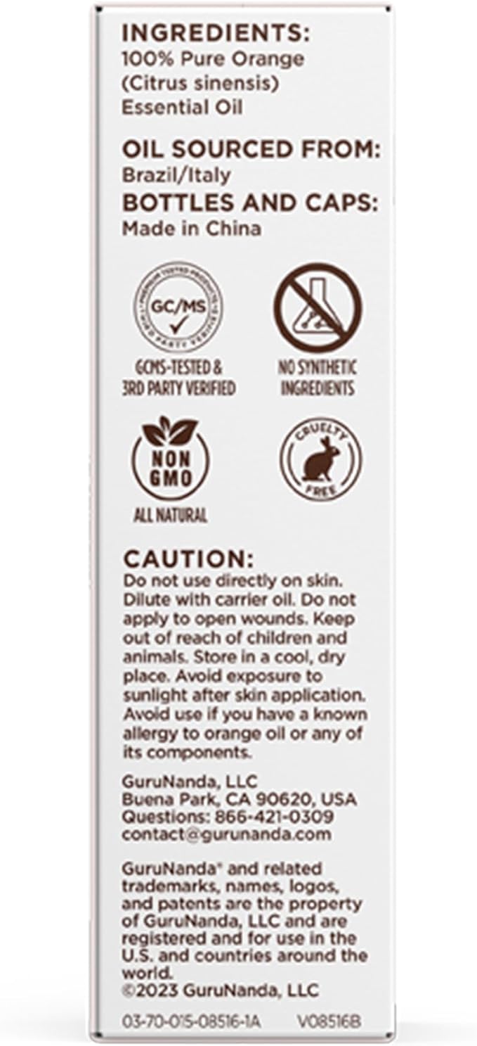 GuruNanda Orange Essential Oil, 100% Pure, Natural & Undiluted Aromatherapy Oil for Diffusers & DIY Recipes, Uplifts Mood & Supports Glowing Skin (0.5 Fl Oz)