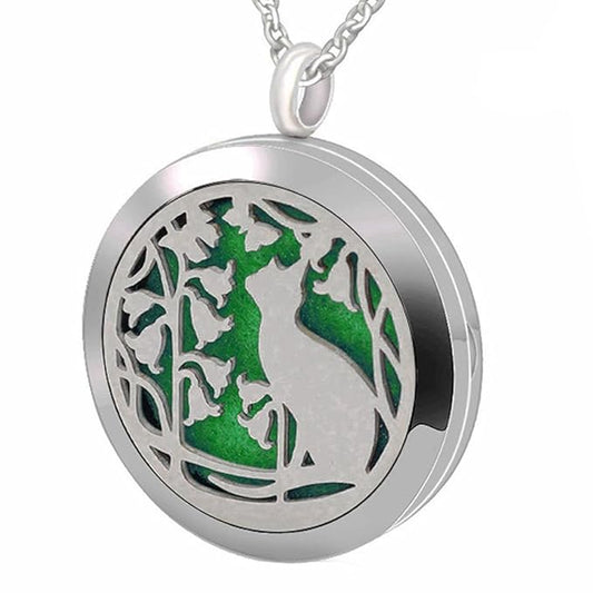 Essential Oil Diffuser Necklace, Aromatherapy Perfume Stainless Steel Cat Locket Pendant Jewelry Christmas Birthday Gift for Women Men Teen