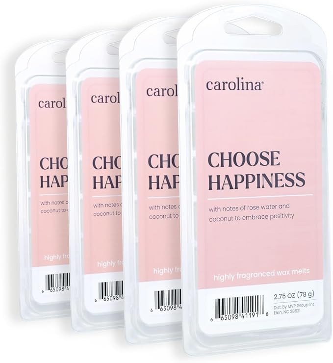 Carolina Choose Happiness Scented Wellness Wax Melts, Wax Melt Warmer Cubes, Long Lasting Scented Wax Warmer Cubes, 4 Pack, 6 Cubes Each - Made in The USA
