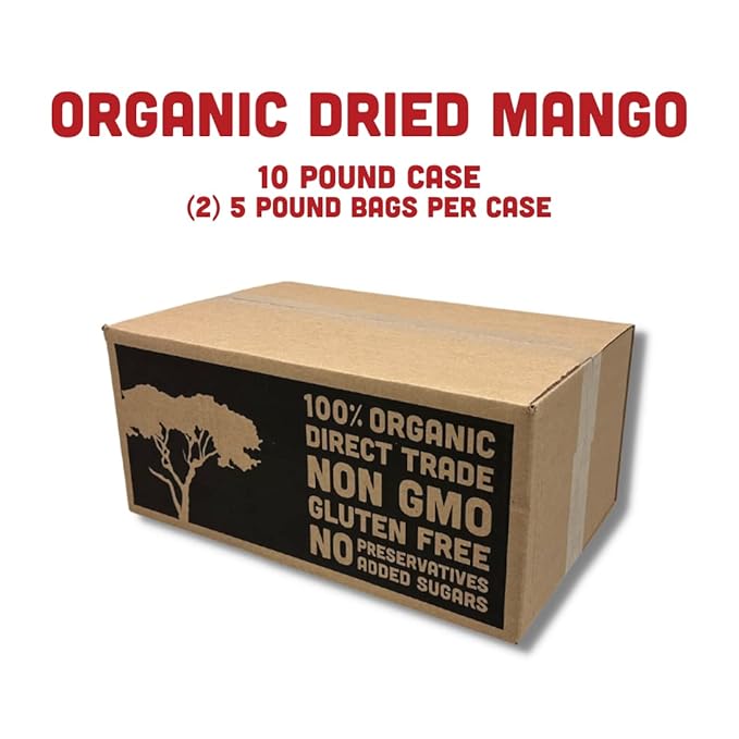 Mavuno Harvest Mango Dried Fruit Snacks | Unsweetened Organic Dried Mango Slices | Gluten Free Healthy Snacks for Kids and Adults | Vegan, Non GMO, Direct Trade | Bulk 10 Pounds