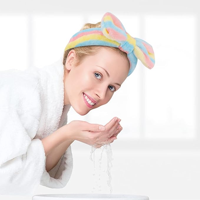 Casoty Spa Headbands - 6 Pcs Soft Coral Fleece Makeup Headbands for Face Washing, Shower, Yoga, and More