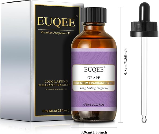 EUQEE Grape Fragrance Oil, Premium Essential Oil 2.02 Fl oz with Glass Dropper for Aromatherapy, DIY Bath Bombs, Candle Soap Making (60ml)