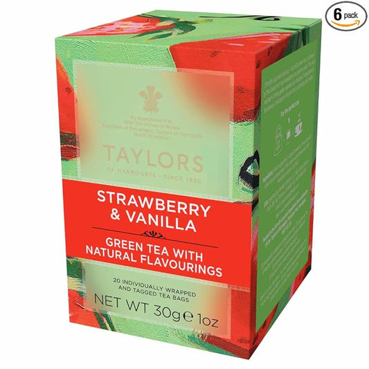 Taylors of Harrogate Strawberry & Vanilla Green Tea, 20 Teabags (Pack of 6)