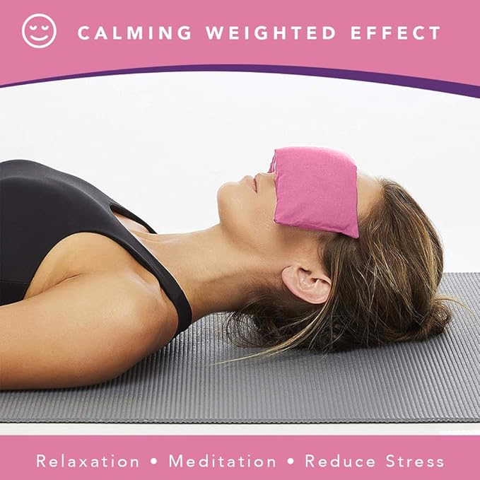 Lotus Weighted Lavender Eye Pillow – Pink Eye Mask for Sleep & Meditation – Aromatherapy Yoga Pillow with Flaxseed – Hot or Cold Compress for Headache & Eye Relief