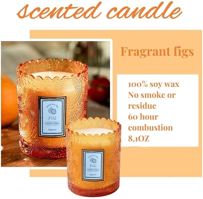 Candles Gifts for Women,Valentine's Day Gift Scented, Mother's Day, Natural Soy Candle, 8.1 oz 60 Hours Burn, Candles for Home Scented (fig)