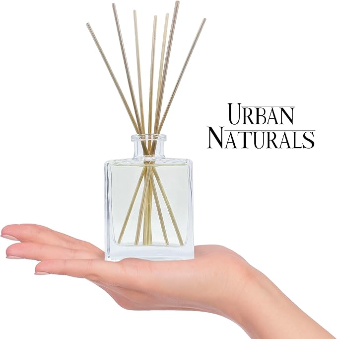 Urban Naturals Oud Reed Diffuser Set – Bergamot, Raspberry, Oud, Musk, Warm Amber – Made with Essential Oils – Sleek Rectangular Refillable Glass Bottle – Made in The USA