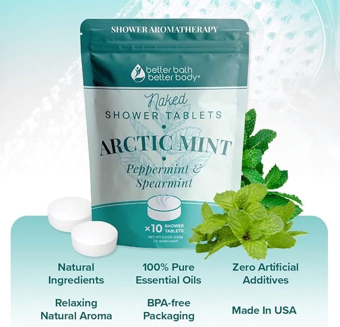 Arctic Mint Shower Tablets (10 Tabs) Natural Scent Formula with Peppermint and Spearmint Essential Oils for Hotel Spa Luxury Shower at Home Made in USA