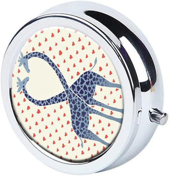 Giraffes Pill Box Purse Pocket Small Round Silver Pill Case Decorative Box Metal Medicine Vitamin Pill Organizer Portable Unique Gift