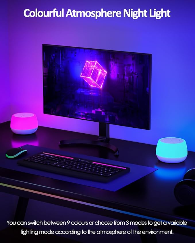 Kids Night Light Touch 3 Modes & 9 Colors Changing, Rechargeable Bedside Lamp Stepless Dimmable, Portable Touch Table Lamp with Timing & Memory, Soft Eye Caring Night Lamp for Kids Adults