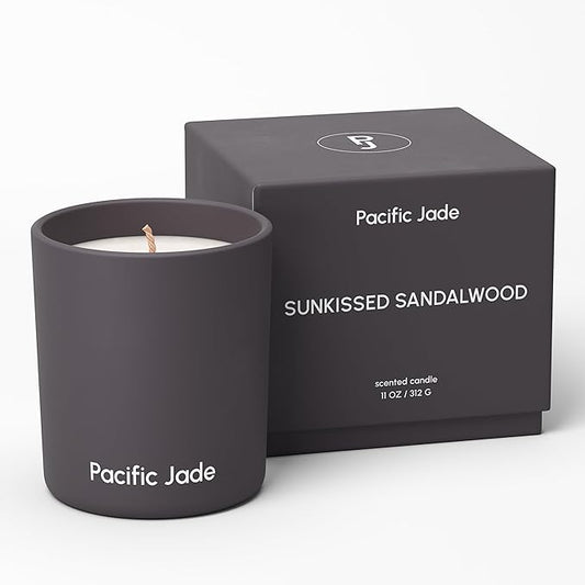 Hand Poured 100% Natural Soy Candle 11oz - Luxury Fragrance in Matte Glass for Home or Gift - Premium Cotton Wick for 60 Hours Burn Time - Woman-Founded Brand (Sunkissed Sandalwood)