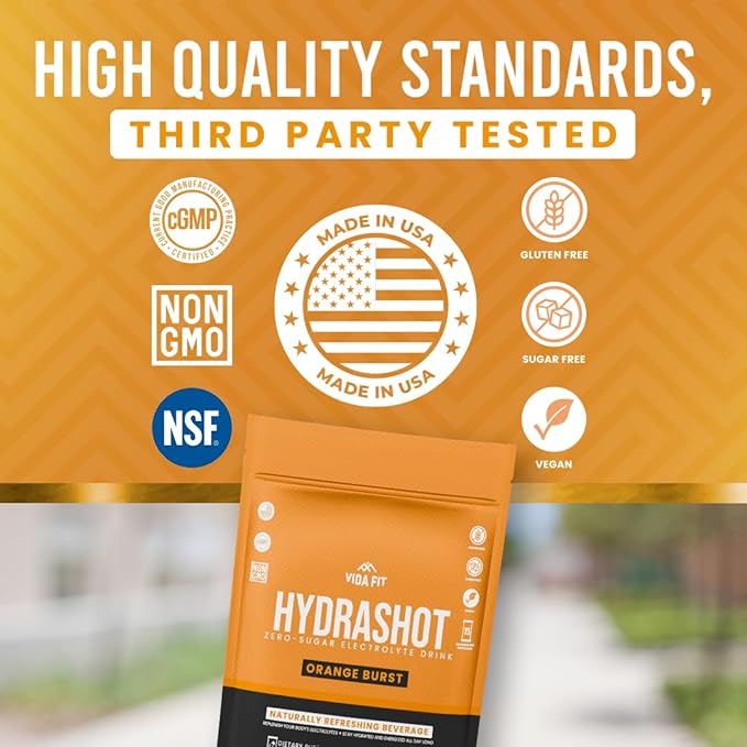 Hydrashot Orange Flavored Hydration Formula with Coconut Water Powder, Calcium, Magnesium, Potassium, and Sodium, Sugar-Free, Hydration Powder Packets, Rehydrates and Replenishes Electrolytes