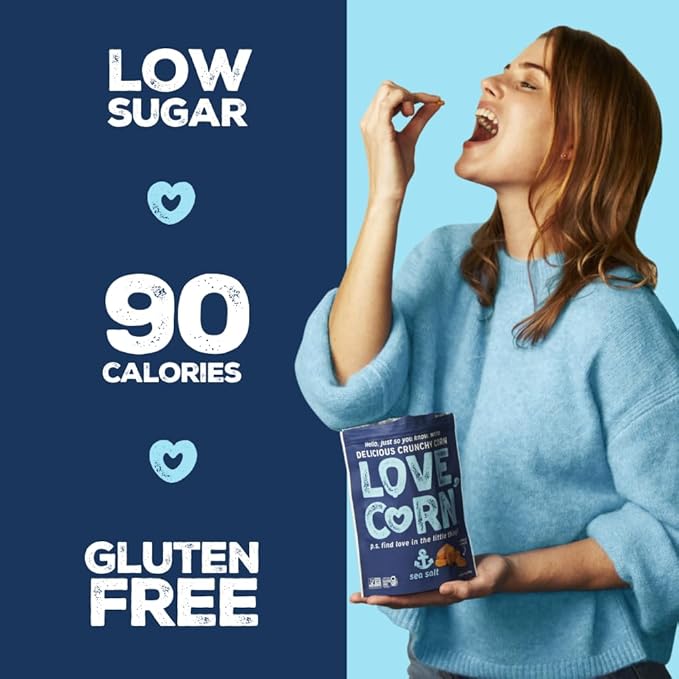 LOVE CORN Fab Four - Sea Salt, BBQ, Salt & Vinegar, Hot Spicy 0.7oz x 20 Delicious Crunchy Corn Healthy Family Snacks Gluten Free, Kosher, NON-GMO Alternative for Chips, Nuts, Crackers Pretzels