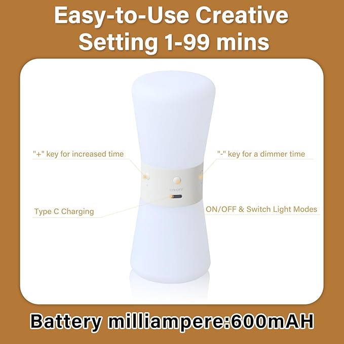 LED Visual Timer Hourglass - Rechargeable Digital Countdown ADHD Timer for Kids & Adults (1-99 Mins Adjustable), Time Flow Simulation with Time Management for Classroom,Kitchen,Room,Home (Warm-White)