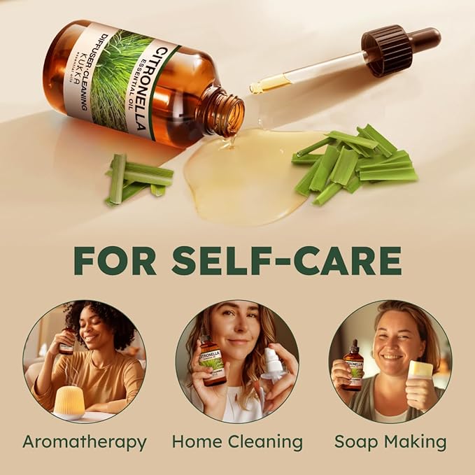 KUKKA Citronella Essential Oils - 4 Fl Oz - for Hair, Skin, Diffuser, Aromatherapy & DIY Soap Making Scent