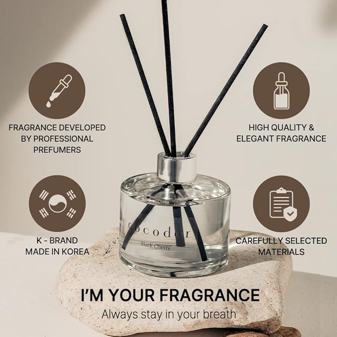 COCODOR Signature Reed Diffuser Set/Black Cherry / 6.7oz /1 Pack/Home Fragrance Diffuser, Oil Scent Diffuser for Bathroom Shelf Decor
