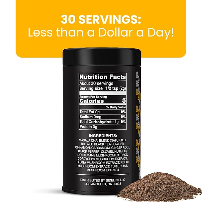 Inner Elevate Superfood Mushroom Chai - Ultimate Coffee Alternative - Adaptogenic Mushroom Tea Drink with Lion's Mane, Cordyceps, Chaga, Reishi, Turkey Tail (35 Servings)
