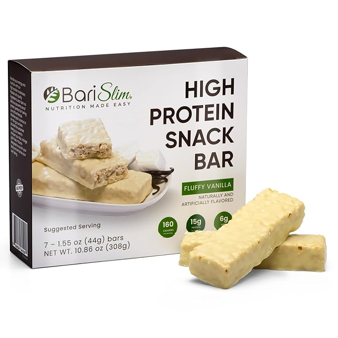 BariSlim High Protein Snack Bar for Bariatric Patients - Nutrient Rich Snack for Post-Surgery Wellness - Ideal for Weight Loss Maintenance & Daily Nutrition | Fluffy Vanilla Bar (13 oz)