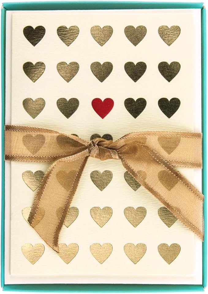 Graphique Lots of Love La Petite Presse Boxed Notecards - 10 Embossed and Embellished Gold Foil Heart Blank Cards with Matching Envelopes, 3.25 x 4.75" (L1315CB)