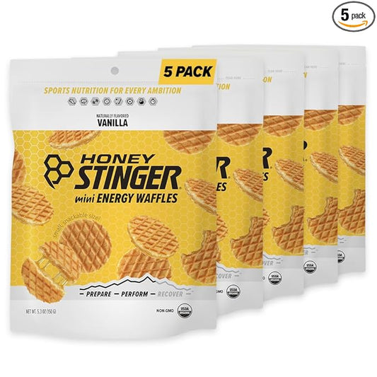 Honey Stinger Organic Mini Vanilla Waffles, Energy Stroopwafel for Exercise, Endurance and Performance, Sports Nutrition for Home & Gym, Pre and Post Workout, 5 Bags, 26.5 Ounce