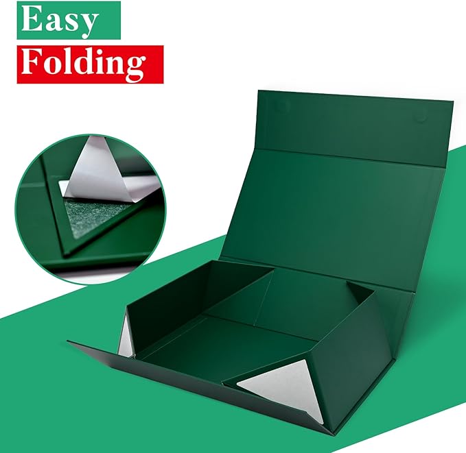 LIFELUM Green Gift Box for Presents 1 Pack 13.85 x 8.35 x 4.45 inch Big Decorative Gift Box for Clothes with Magnetic Lids Luxury Accessories Card, Ribbon, Filler,Sticker Christmas