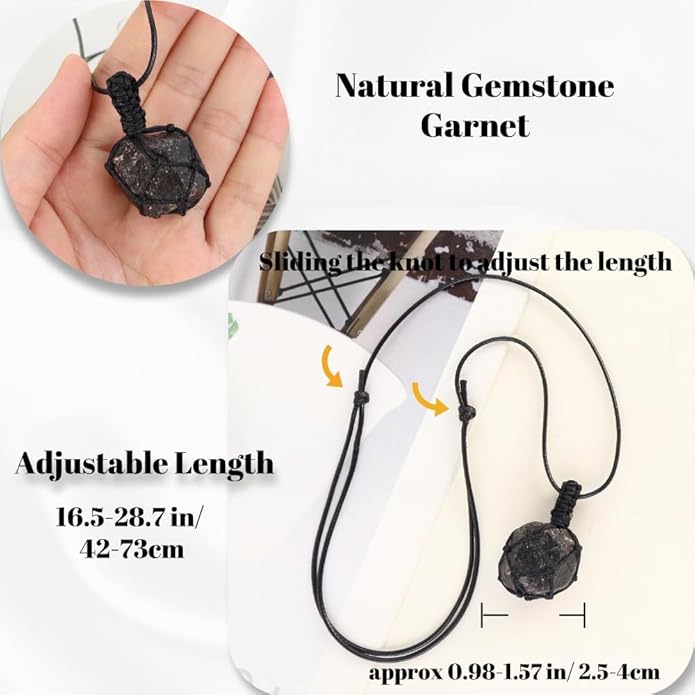 Handmade Natural Gemstone Crystal Pendant Necklace Stone Holder Necklace Cord Net Necklace with Adjustable Length for Women Men