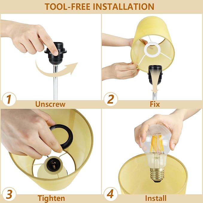 HiBay 17.75" H Dimmable LED Bedside Table Lamp with USB Charging Ports & AC Outlet, Modern Gold Nightstand Light for Bedroom, Office, Living Room, Kids Room, Round Fabric Shade, E26 Bulb Included