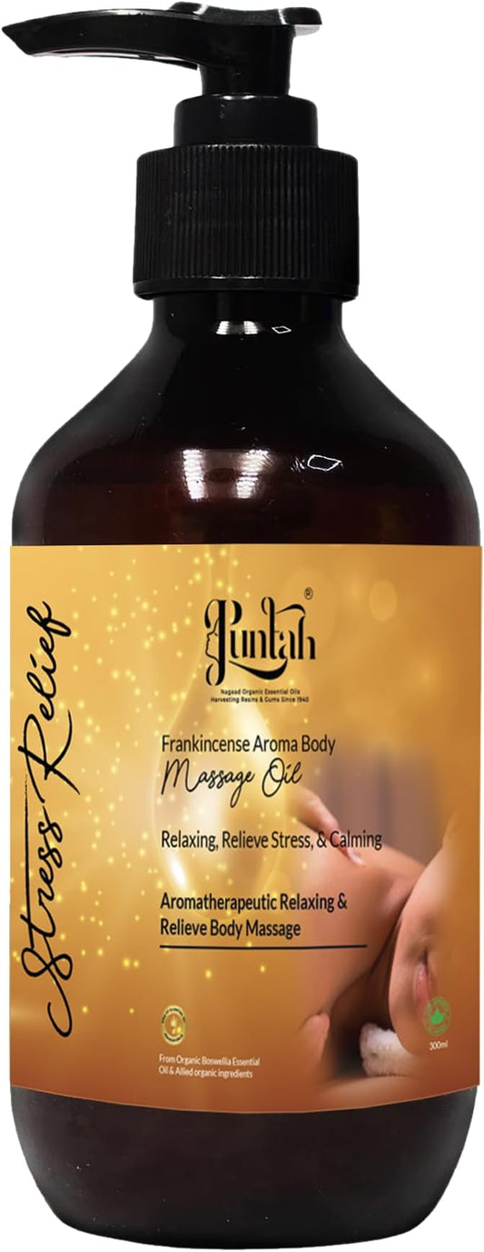 PUNTAH Boswellia Frankincense Aroma Body Massage Oil - 10.14 fl oz (300ml) | 100% Natural Essential Oils | Massage Oil for Massage Therapy, Relaxing, Calming, Muscle Relaxation | Men & Women.