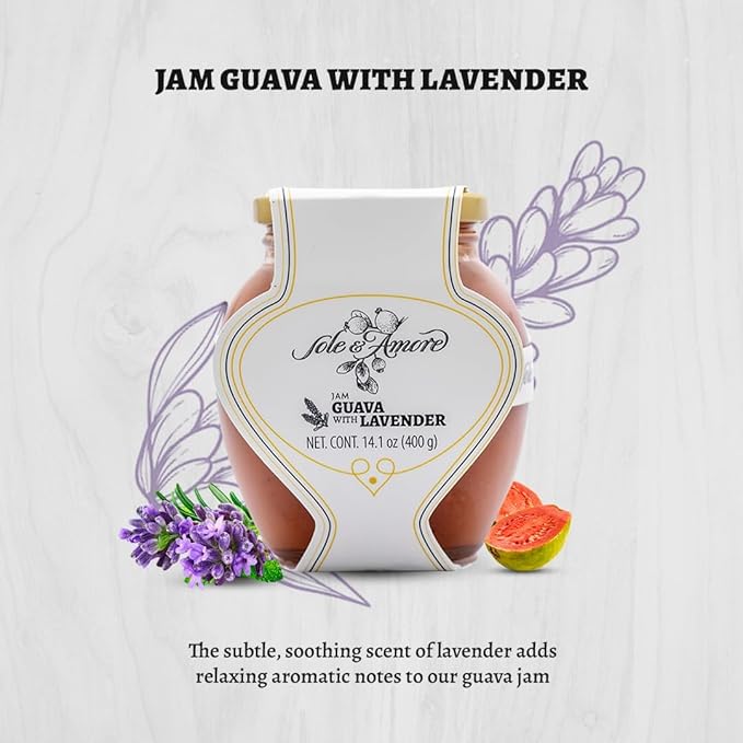 Gourmet Guava Jam with Lavander 14 oz, Organic Fruit Preserves Jam, Natural Fruit Spread Mermelada de Guayava Perfect for Toast, Bagels, Breakfast, and Dessert