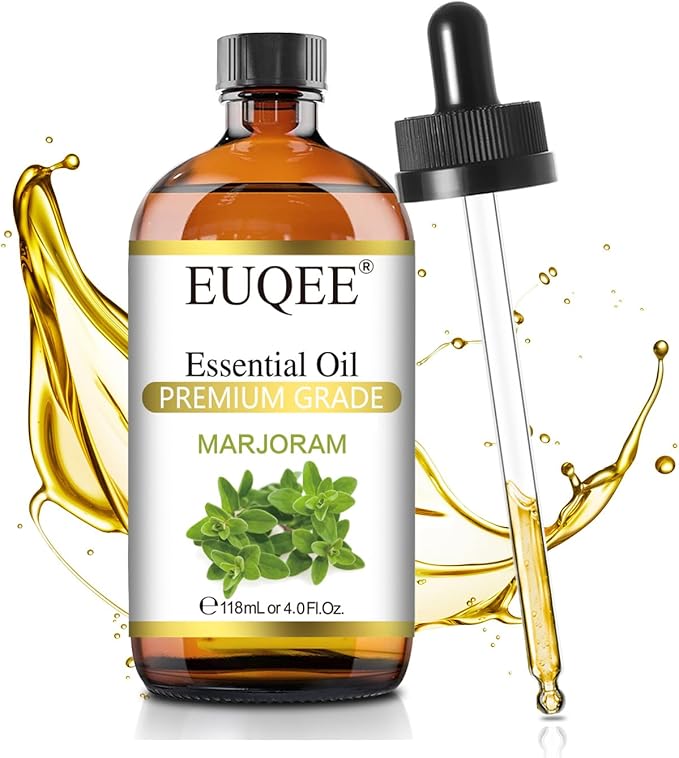 EUQEE Marjoram Essential Oil 118 ml Large Bottle Premium Marjoram Oil with Glass Dropper Great for Diffusers, Soap Candle Making - 4 oz