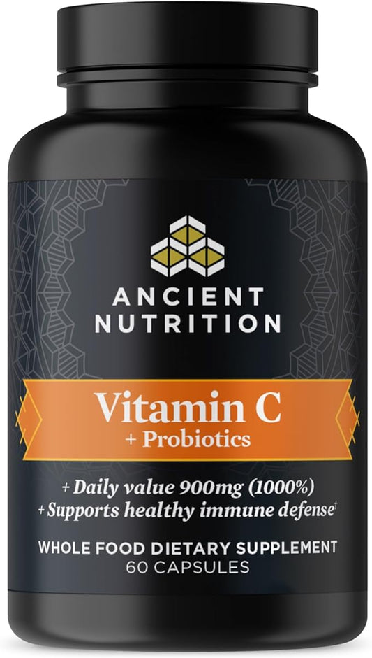 Ancient Nutrition Probiotics and Vitamin C Supplement, Supports Healthy Immune System and Gut Health, Made Without GMOs, Superfoods Supplement, Paleo and Keto Friendly, 30 Servings