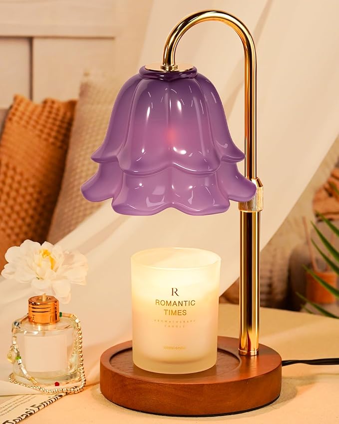 Candle Warmer Lamp with Timer Dimmable, Height Adjustable Birthday Gifts for Women Mom House Warming, Home Decor, Lotus Flower Candle Lamp Warmer 2 Bulbs Inc (Purple-1)