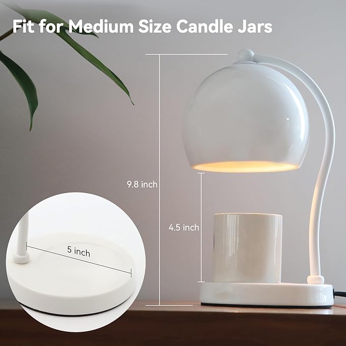 Ceramic Dimmable Candle Warmer Lamp with Timer Fit for Medium Size Candle Jars, Aesthetic Design with 2 Bulbs, House Warming Gifts, New Home Decor, Mother's Day, Birthday Gifts (White)
