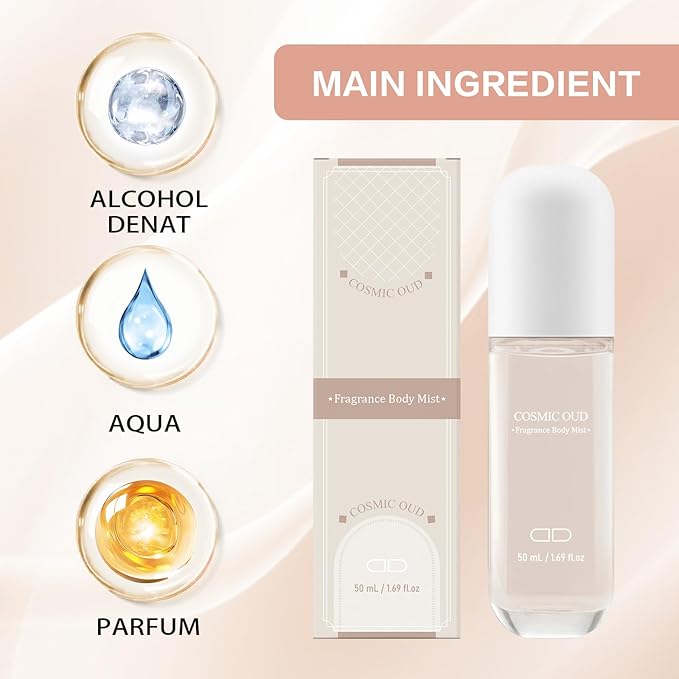Body Mist Spray – Citrus & Floral Fragrance for Women – Daily Shower Mist & Refreshing Scent – 50ml Travel Size (COSMIC OUD)