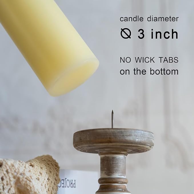 MOZEAL 3" x 8" Hand-Poured Unscented Large Candle,Smokeless Rustic Pillar Candle Set of 2,Slow Burn,No Drip,Approx 150 Hours Burning,Wedding,Dinner,Christmas and Home Decorative,Tall Ivory Candle