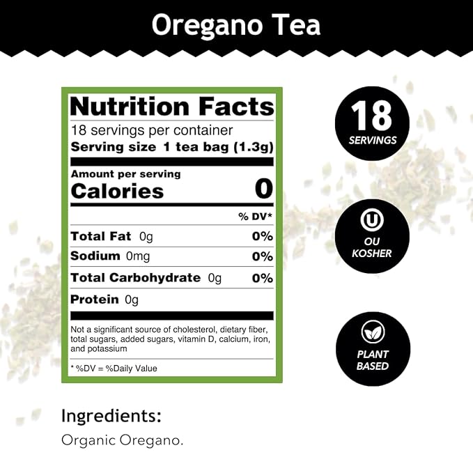 Buddha Teas - Organic Oregano Tea - Herbal Tea - For Health & Wellbeing - With Antioxidants & Minerals - Clean Ingredients - Caffeine Free - OU Kosher & Non-GMO - 18 Tea Bags (Pack of 1)