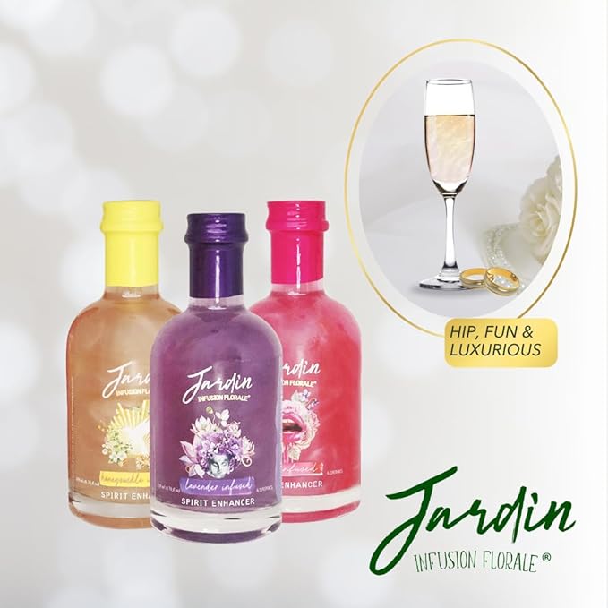 Jardin - Gift Set - Premium Cocktail Mixers - Sugar-Free Syrups - Shimmer Spirit Enhancer for Cocktails & Mocktails - For Events, Parties & Favors - Rose, Honeysuckle & Lavender - 3 Pack (6.76 fl oz)