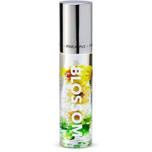Blossom Roll on Lip Gloss, Scented Clear High Shine Moisturizing Lip Oil, Non Sticky, Infused with Real Flowers, Made in USA, 0.2oz, Pineapple