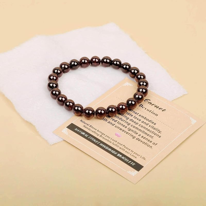 AD Beads Handmade Gemstone Stretch Elastic Bracelet Crystal Healing Reiki Nature's Beauty and Spiritual Essence Unisex (10mm, Garnet (Devotion))