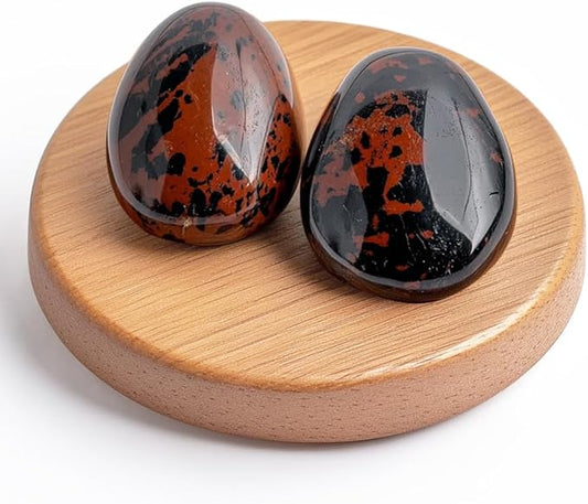 Polished Mahogany Obsidian Crystal Stones - 2 Pcs of 1.2" Worry Stone for Anxiety, Pocket Palm Stone Super Large Handpicked Natural Tumbled Gemstones for Meditation, Reiki, Chakra Healing, Home Decor