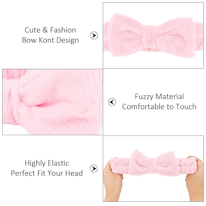 10 Pack Spa Headband for Washing Face Pink Skincare Headbands Bulk for Women Girls Soft Coral Fleece Hairband Cute Bow Headbands for Washing Face Makeup