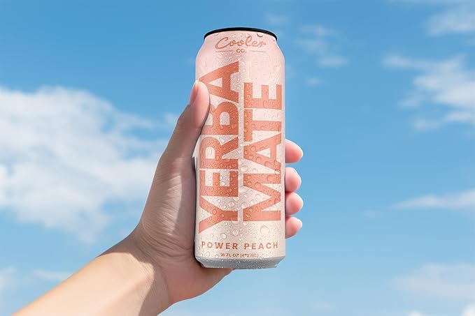 COOLER CO. | YERBA MATE | 12 Pack | 100% Organic Yerba Mate Caffeine | 150 mg Caffeine | 3 Organic Ingredients | Natural Ingredients | No Artificial Colors or Stimulants | Power Peach Flavor